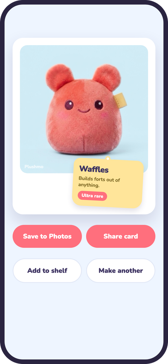 A coral plush named Waffles with an Ultra rare hang tag