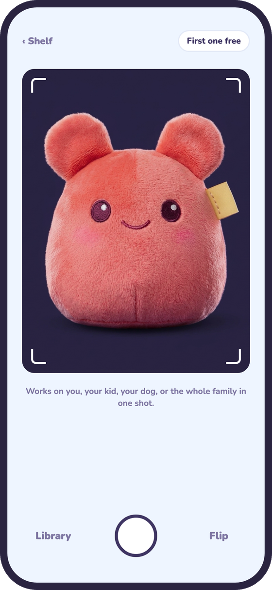 Camera screen with a plush in the viewfinder